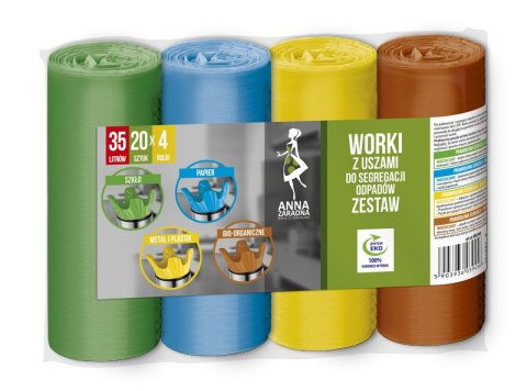 AZ Worki z uszami do segregacji odpadów ZESTAW 35L 4x20szt AZ Worki z uszami do segregacji odpadów ZESTAW 35L 4x20szt