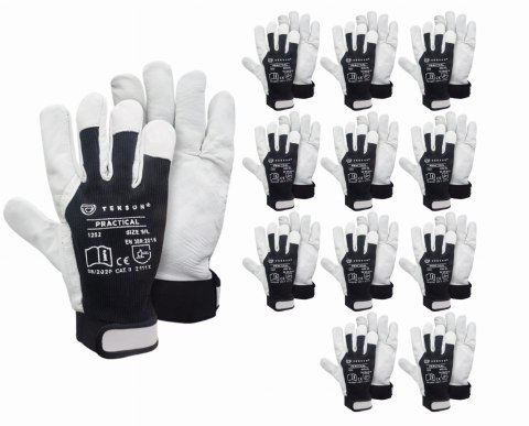 Rękawice Ochronne Tekson Practical 1252 Skóra Kozia Z Rzepem - 12 Par (9 - L) Rękawice Ochronne Tekson Practical 1252 Skóra Kozia Z Rzepem - 12 Par (9 - L)