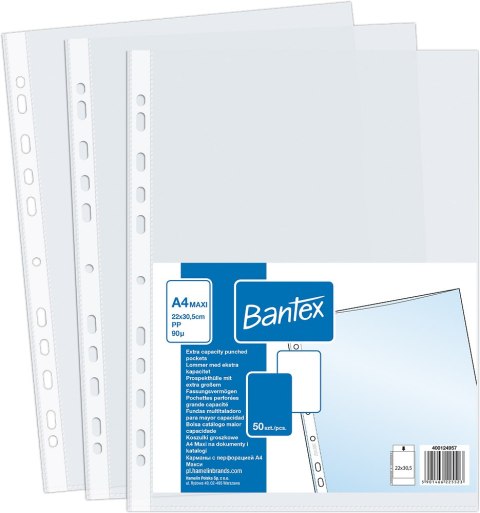 Koszulki Groszkowe BANTEX A4 MAXI Poszerzana 90 mic. 50 szt. Koszulki Groszkowe BANTEX A4 MAXI Poszerzana 90 mic. 50 szt.