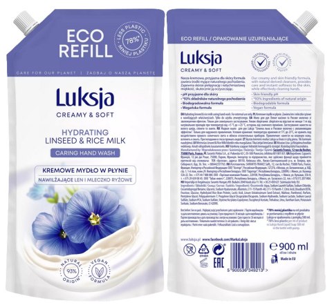 LUKSJA Kremowe Mydło W Płynie Len i Mleczko Ryżowe 900 ml LUKSJA Kremowe Mydło W Płynie Len i Mleczko Ryżowe 900 ml