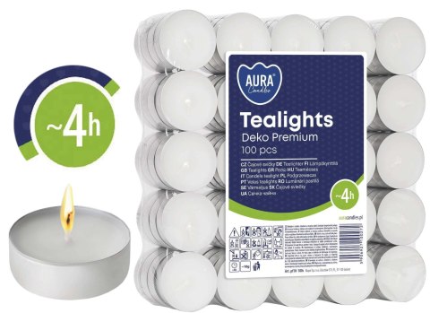 AURA Podgrzewacze Tealights Deko Premium 4h 100 szt. pf10-100s AURA Podgrzewacze Tealights Deko Premium 4h 100 szt. pf10-100s
