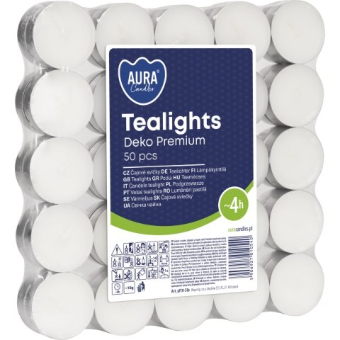AURA Podgrzewacze Tealights Deko Premium 4h 50 szt. pf10-50s AURA Podgrzewacze Tealights Deko Premium 4h 50 szt. pf10-50s