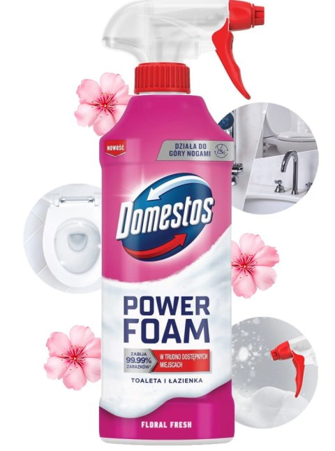 Domestos Power Foam Piana Do Mycia Toalety i Łazienki Floral Fresh 435ml Domestos Power Foam Piana Do Mycia Toalety i Łazienki Floral Fresh 435ml