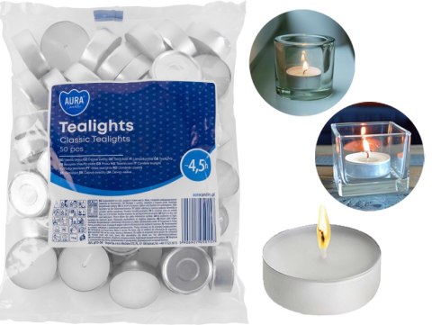 AURA Podgrzewacze Tealights Classic 4,5h 50 szt. p15-50 AURA Podgrzewacze Tealights Classic 4,5h 50 szt. p15-50