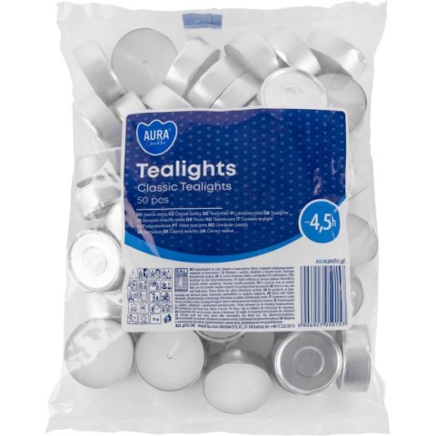 AURA Podgrzewacze Tealights Classic 4,5h 50 szt. p15-50 AURA Podgrzewacze Tealights Classic 4,5h 50 szt. p15-50