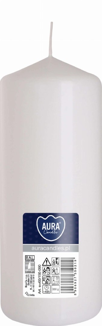 AURA Świeca Walec Biała 48h sw60/150-090 AURA Świeca Walec Biała 48h sw60/150-090