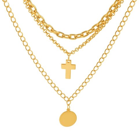 Naszyjnik z 3 łańcuszków z krzyżem (C21/WIO/22AU)