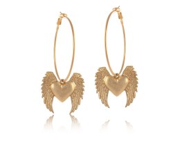 Kolczyki koła z sercem, ze skrzydłami (P24/LAT/39AU)