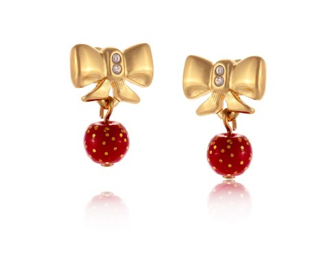 Kolczyki kokardki z czerwonym koralikiem, z brokatem (P24/ZIM/03/1AU)