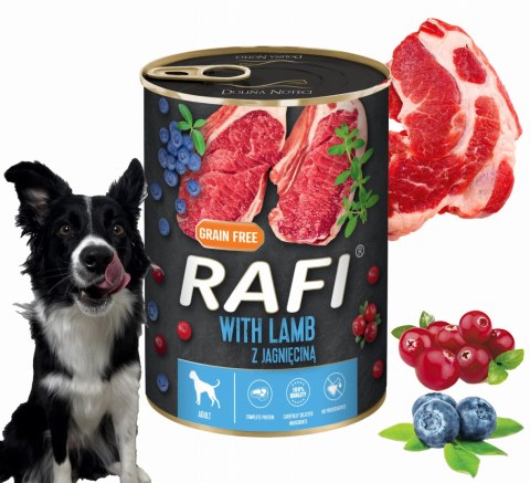Karma Mokra Dla Psów RAFI z Jagnięciną, Borówką i Żurawiną 400g - 6 szt. Karma Mokra Dla Psów RAFI z Jagnięciną, Borówką i Żurawiną 400g - 6 szt.