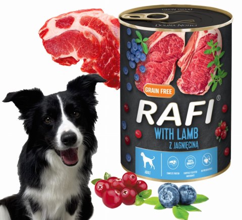 Karma Mokra Dla Psów RAFI z Jagnięciną, Borówką i Żurawiną 400g - 6 szt. Karma Mokra Dla Psów RAFI z Jagnięciną, Borówką i Żurawiną 400g - 6 szt.