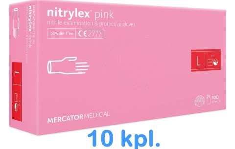Rękawice Nitrylowe 100 sztuk / Różowe / Nitrylex Pink - 10 szt. (L 8-9) Rękawice Nitrylowe 100 sztuk / Różowe / Nitrylex Pink - 10 szt. (L 8-9)